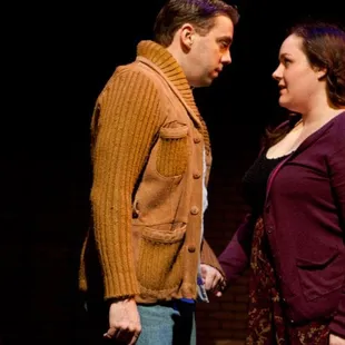 Joe Kenderes as Mickey and Kate Leigh Michalski as Linda in "Blood Brothers"