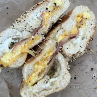 Joe's Special on a hollowed out everything bagel. Yummy!