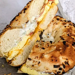 Joe's Special on an onion bagel. Perfect.