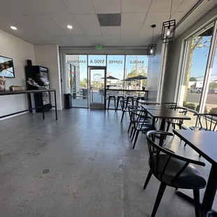 empty tables and chairs