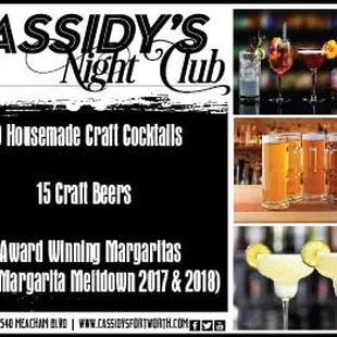 Craft cocktails. 2 award winning margaritas.