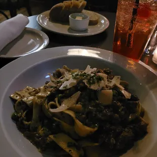 9/9/2022 - Pappardelle with Sausage
 Spring peas, caramelized onion,
 cream, basil pesto