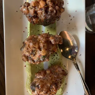 Shrimp poblano corn fritters