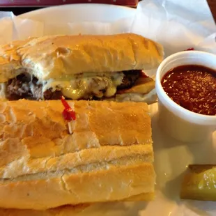 Spicy Italian cheeseburger sandwich, it was good but pricey.