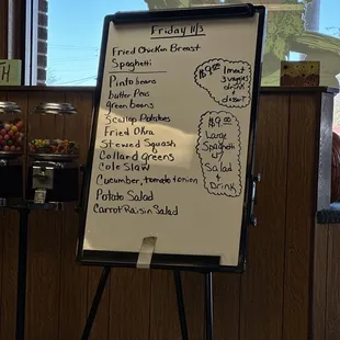 a menu on a white board