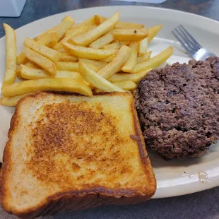 a burger and fries on a plate