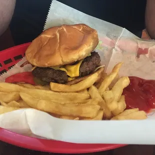 a hamburger and french fries