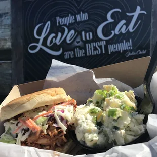 Cast Iron Catering Co jackfruit BBQ &amp; yukon gold potato salad - all vegan!