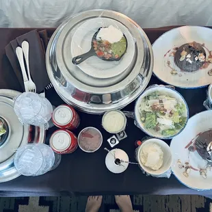 Room service, watch out for 20% extra in fees, food poisoning, and rude staff.