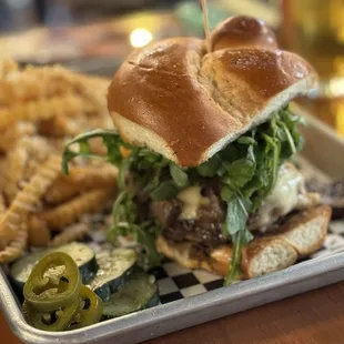 Mushroom Burger on the weekly specials menu with garlic fries! Yum!