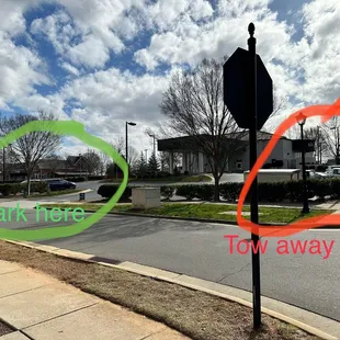 Parking spots across the street, pay attention to the signage !