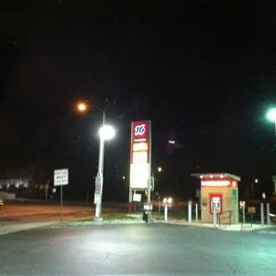 a gas station at night