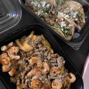 Shrimp and steak nachos  Carne asada nachos