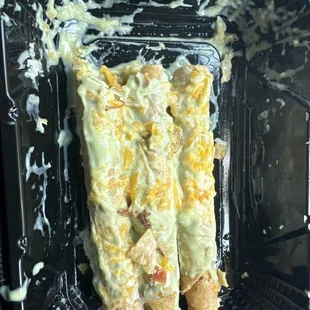 5 Rolled Tacos with Guacamole and Cheese . I'm sorry but where's the cheese and there's barely any guacamole .