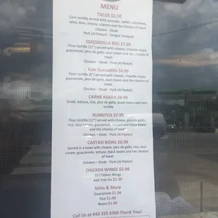 a menu in a window