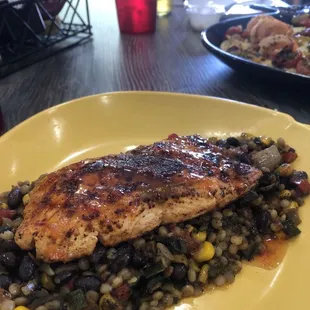 Salmon with Couscous Corn and Black Brans