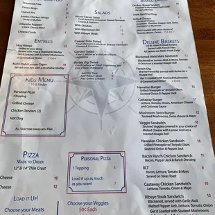 the menu for the restaurant