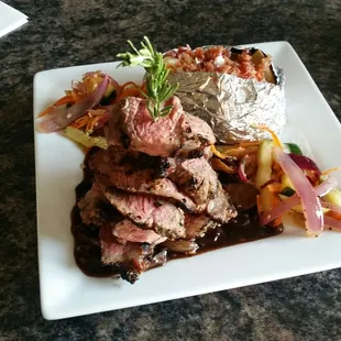 a plate of meat and vegetables