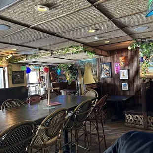 A tiki bar in the basement of the hotel.