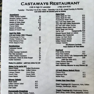 a menu for a restaurant