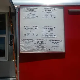 Menu as of May 2016