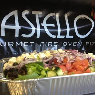 Family Greek Salad, on our catering menu