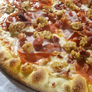 Castellos Meat Lovers Pizza. Pepperoni, ham, sausage and bacon