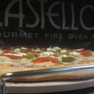 Castellos special pizza. Our signature pizza, chicken, jalapeno, red pepper, onions and cream cheese