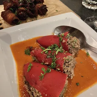 LAMB STUFFED PIQUILLO PEPPERS W. HAZELNUT SAUCE