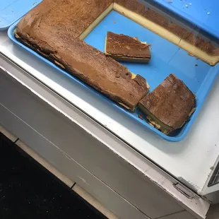 a tray of brownies on a counter