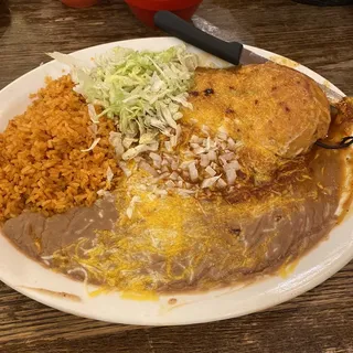 Enchilada, Beans and Rice