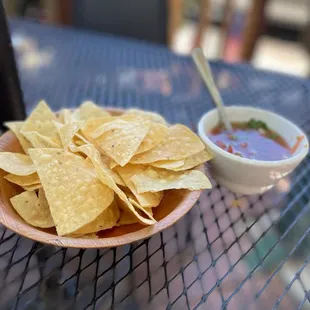a plate of tortillas and a bowl of salsa