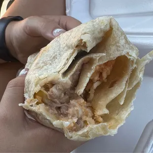 Bean cheese and rice burrito. Terrible tasted like fat free canned beans