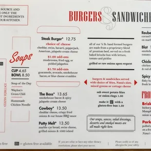 Menu for Lunch - Burgers, sandwiches, salads