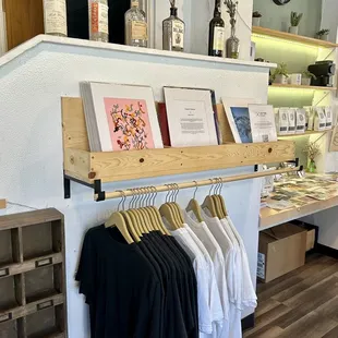 a display of shirts and other items