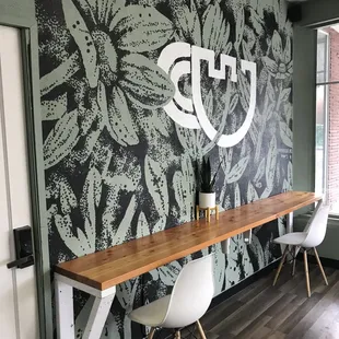 Really cute seating area with mural.