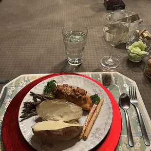 Freshly cooked salmon dinner