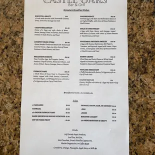 breakfast menu