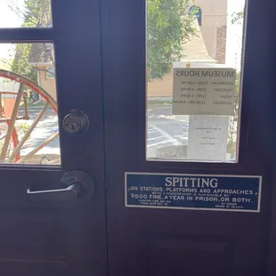 "No Spitting" signage.  First time I ever saw this displayed in a museum.  They took this seriously back in the day!