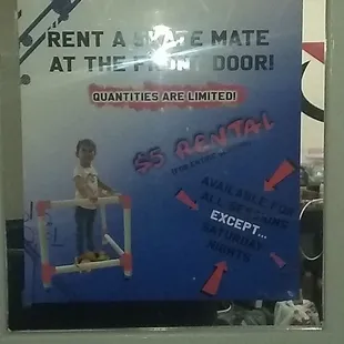 SKATE MATE $5 RENTAL SHOWS MY SON COULD HAVE GOTTEN A RENTAL TODAY