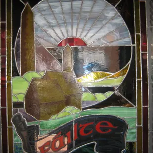 Stained glass door, beautifully detailed art all around.