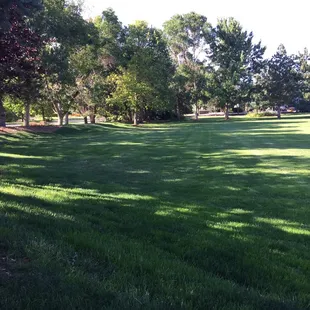 Large green field for a game, picnic table, plenty of parking.