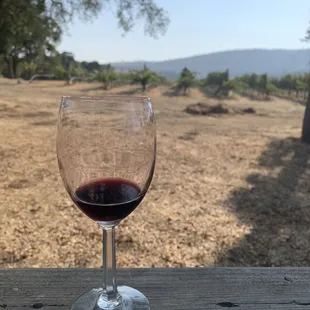 a glass of wine on a table