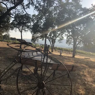 an old wagon in a field