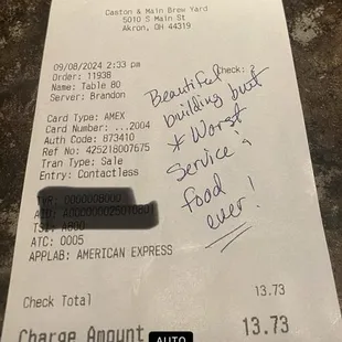 Left a bit to the server and manager who did not care about the terrible service they gave us.