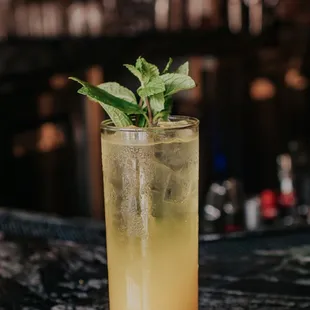 a cocktail with mint