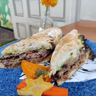 Ropa Viejo sandwich... Party-in-the-mouth! Brisket sandwich!