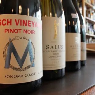 a row of wine bottles