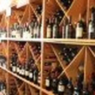 a wall of wine bottles