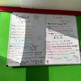 Menu and specials